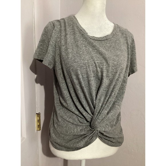 Aqua Heather Gray Twist Front Short Sleeve Top - Picture 2 of 5